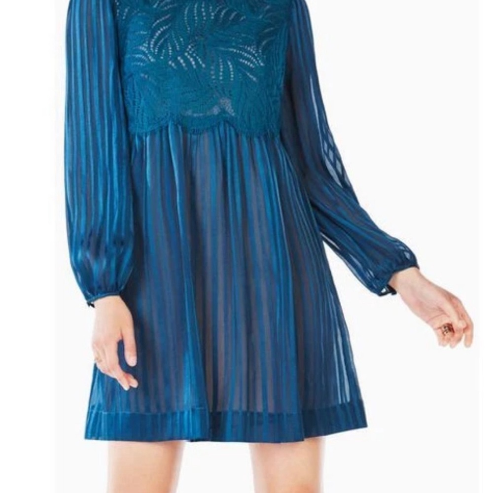 NWOT BCBGMAXAZRIA Dark Teal Striped Silk Dress Size Small